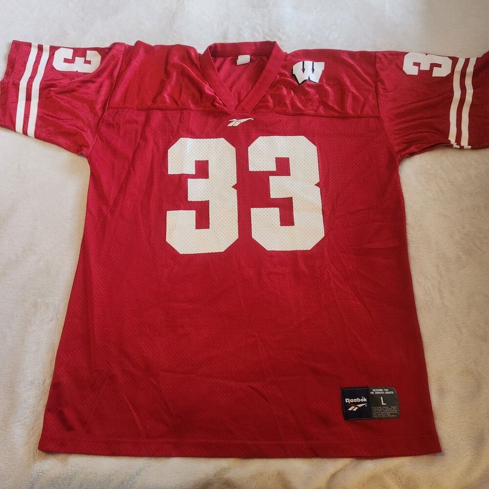Vintage 90s Reebok Wisconsin Badgers #33 Ron Dayne Football Jersey Red Large USA